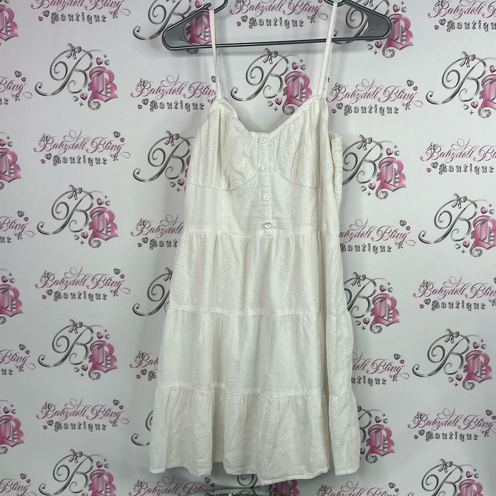 Hollister dress tiered ruffle milk maid bustier style White Smocked Dress
